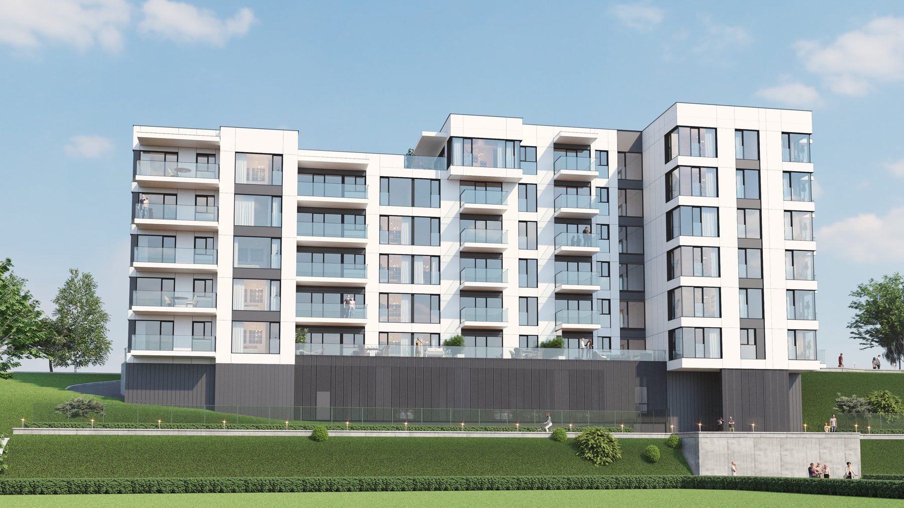 Perspectivă largă asupra ansamblului CUZA 1 Residence