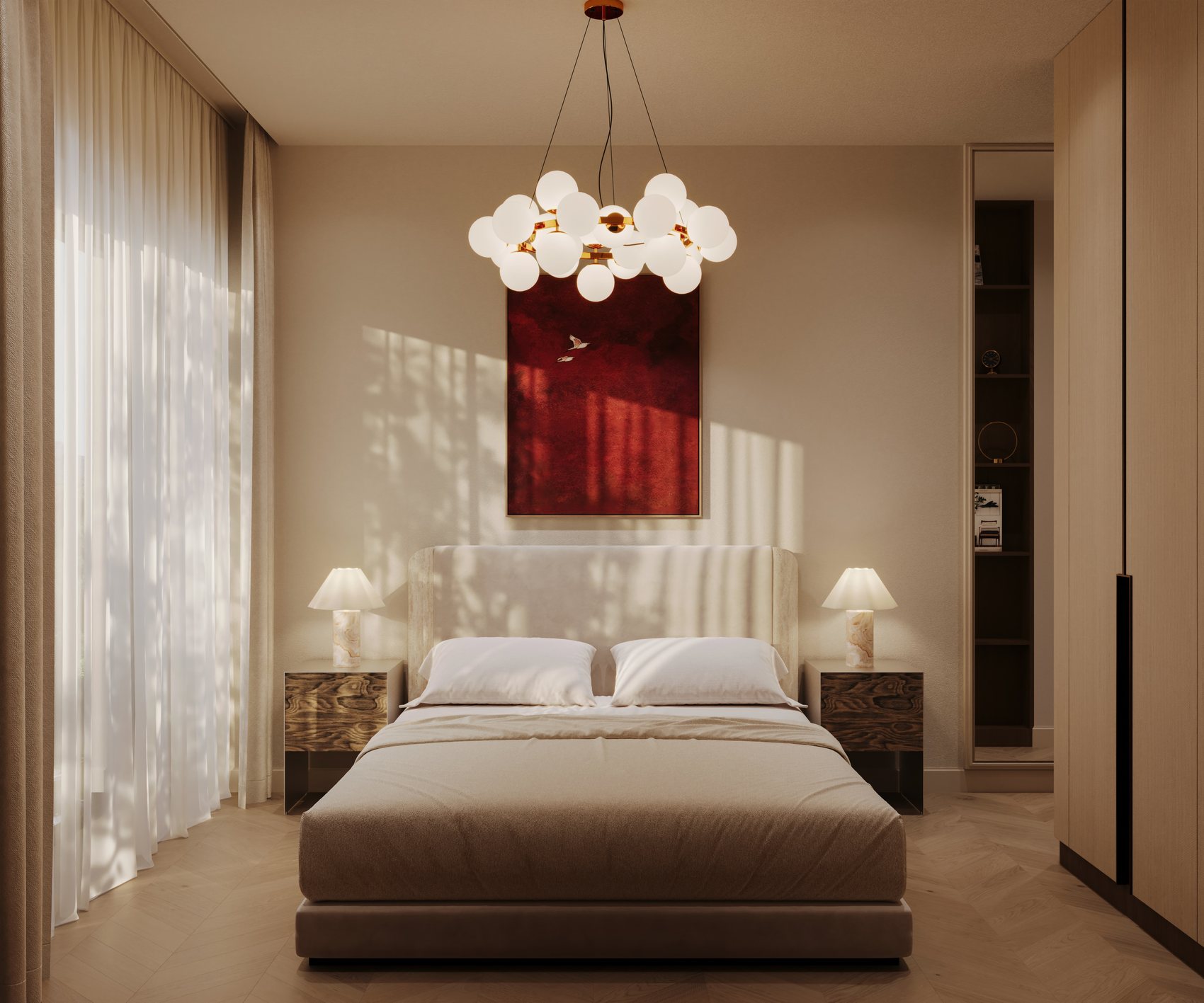 Dormitor amenajat în stil contemporan la CUZA 1 Residence