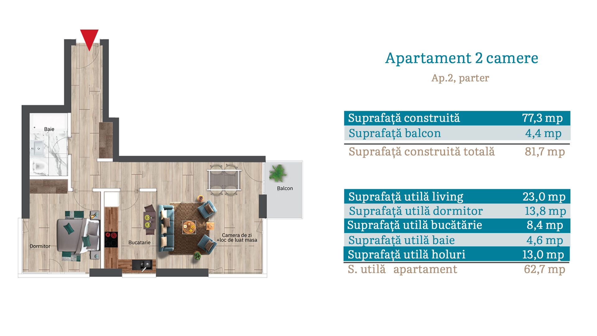Planșă apartament 1, 2 camere